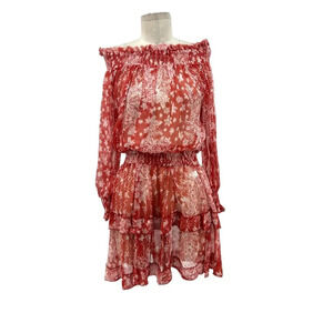 Poupette‎ St. Barth Sylvia Off Shoulder Smocked Waist Mini Dress Pink Size Large